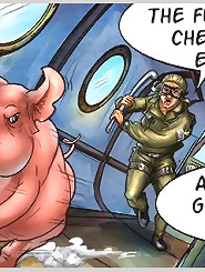 Porn toon starts with man trying to catch cartoon pig